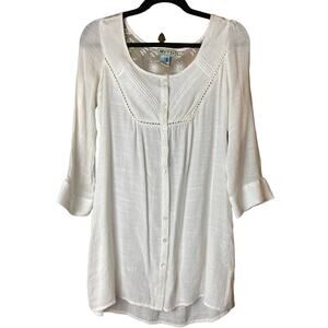Myth NYC Womens S Light Weight Bohemian 3/4 Sleeve Cottage White Blouse